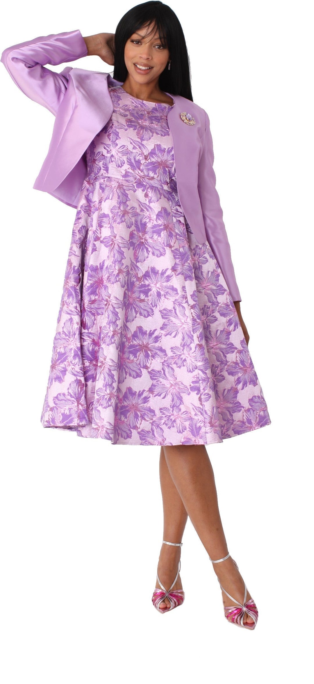 Floral Brocade Church Dress with Jacket- 4819