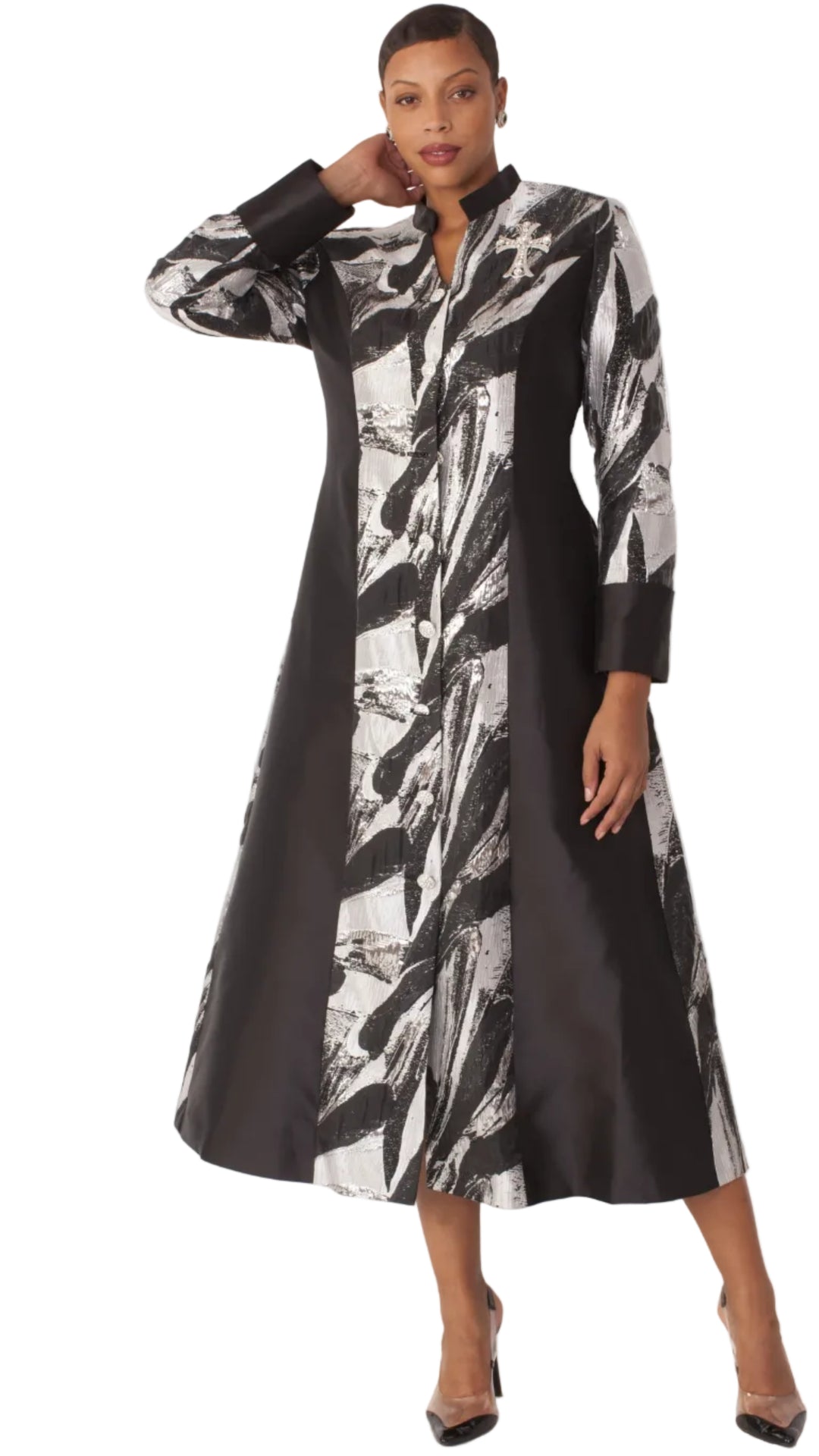 Brocade Clergy Robe with Cross Brooch for Women – 4821