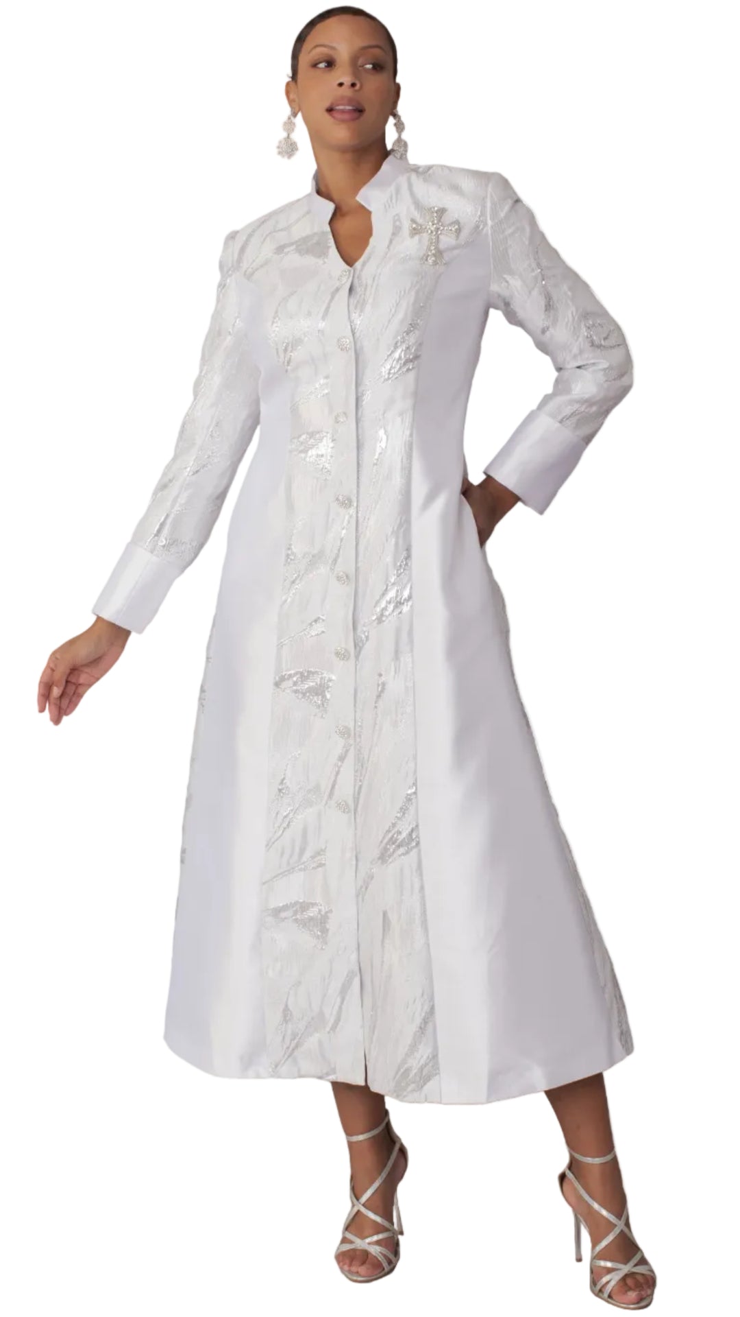 Brocade Clergy Robe with Cross Brooch for Women – 4821