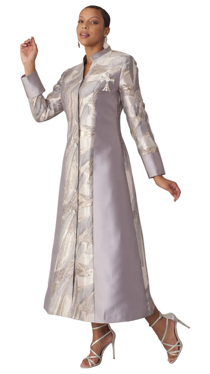 Plus Size Brocade Clergy Robe with Cross Brooch – 4821W