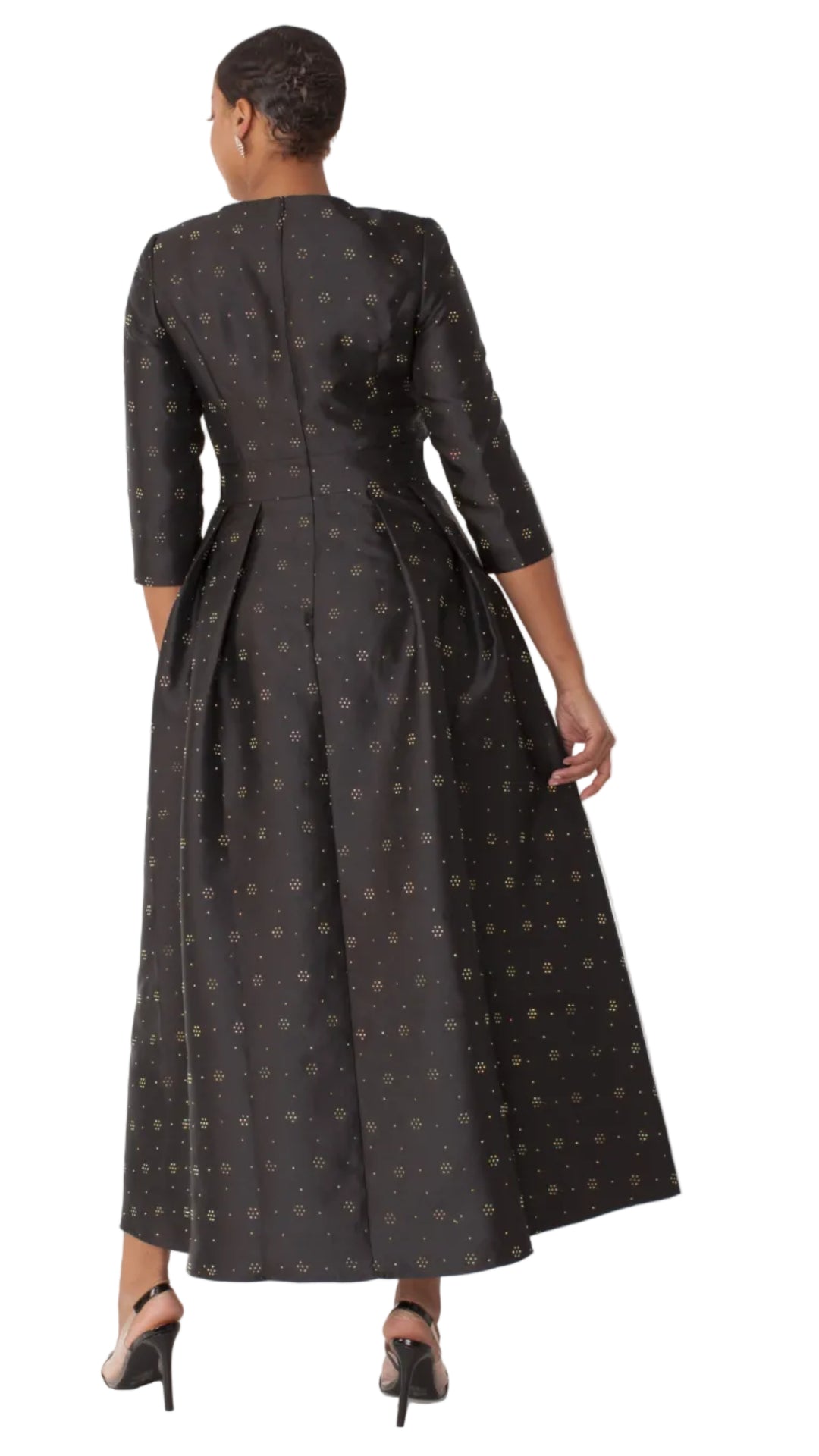 Plus Size 3/4 Sleeve Rhinestone Embellished Church Dress- 4826W