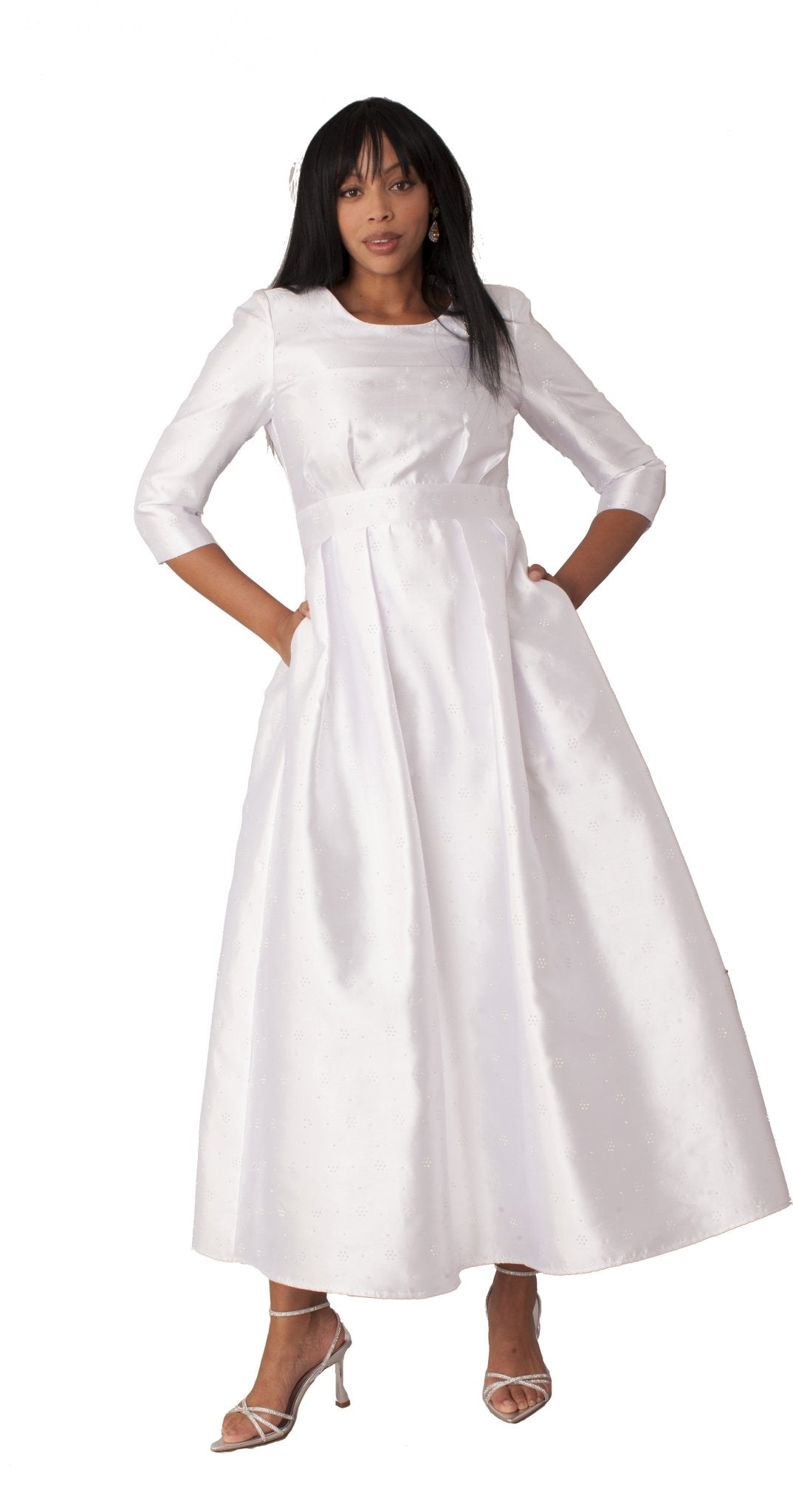 Plus Size 3/4 Sleeve Rhinestone Embellished Church Dress - 4826W - Especially Yours