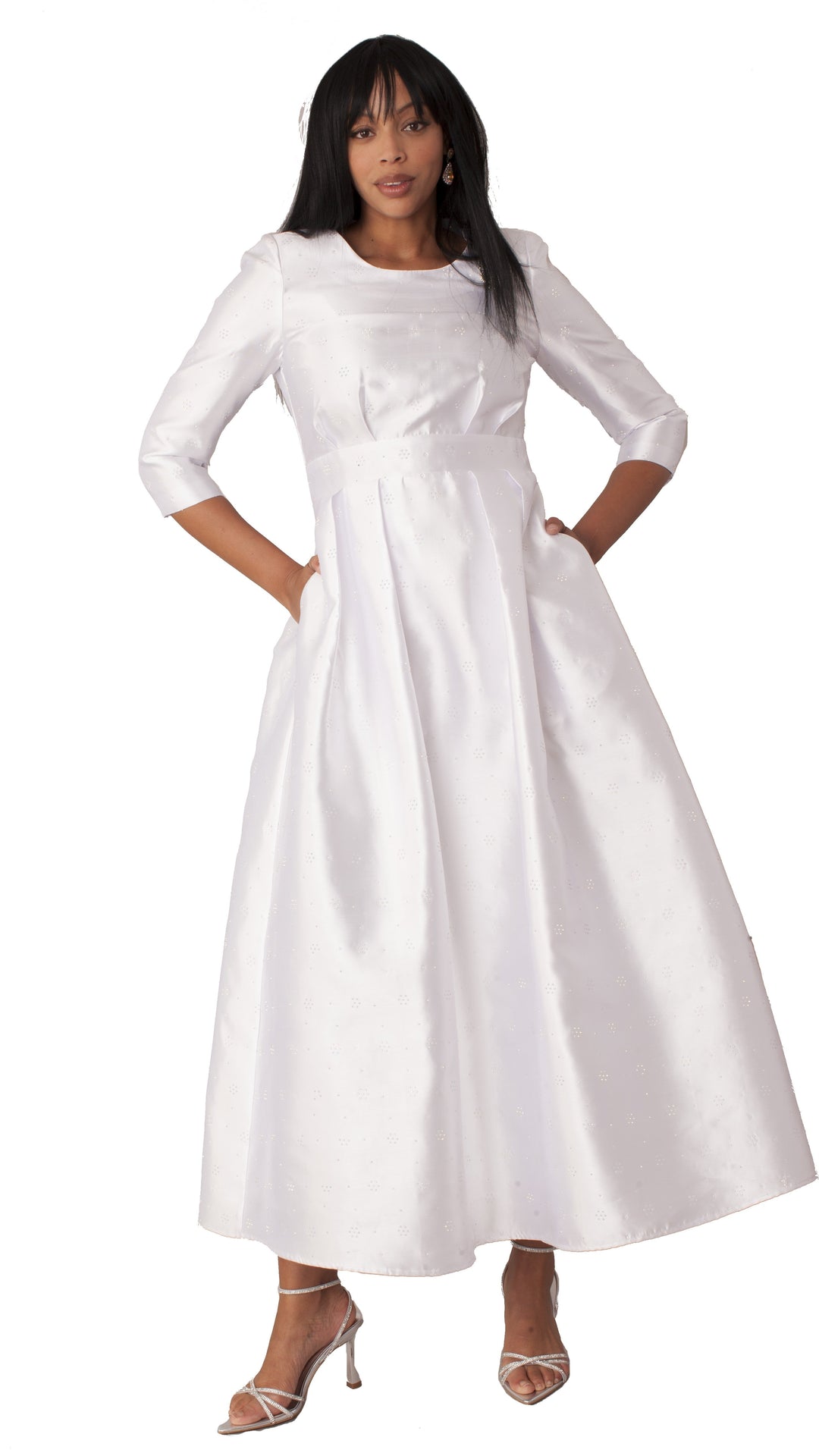 Elegant 3/4 Sleeve Rhinestone Embellished Church Dress-4826