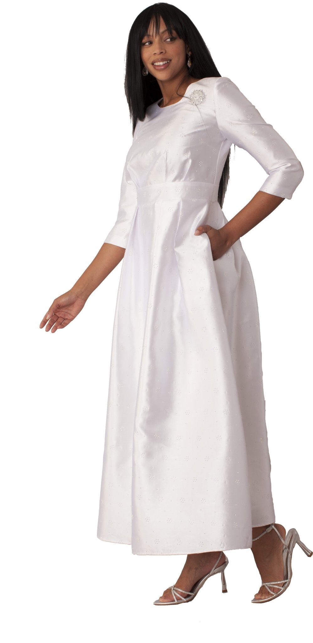 Elegant 3/4 Sleeve Rhinestone Embellished Church Dress - 4826 - Especially Yours
