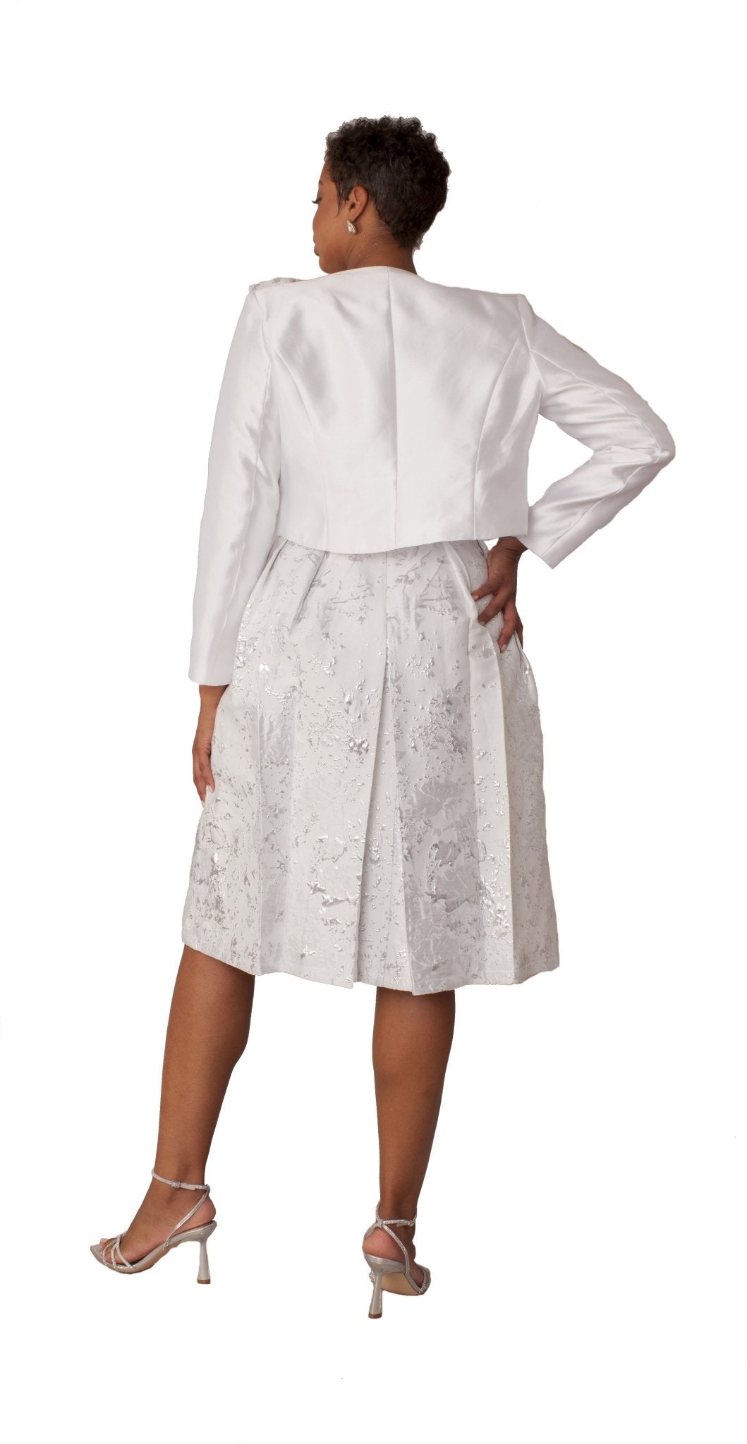 Plus Size Brocade Dress Set with Jacket & Brooch - 4830W - Especially Yours