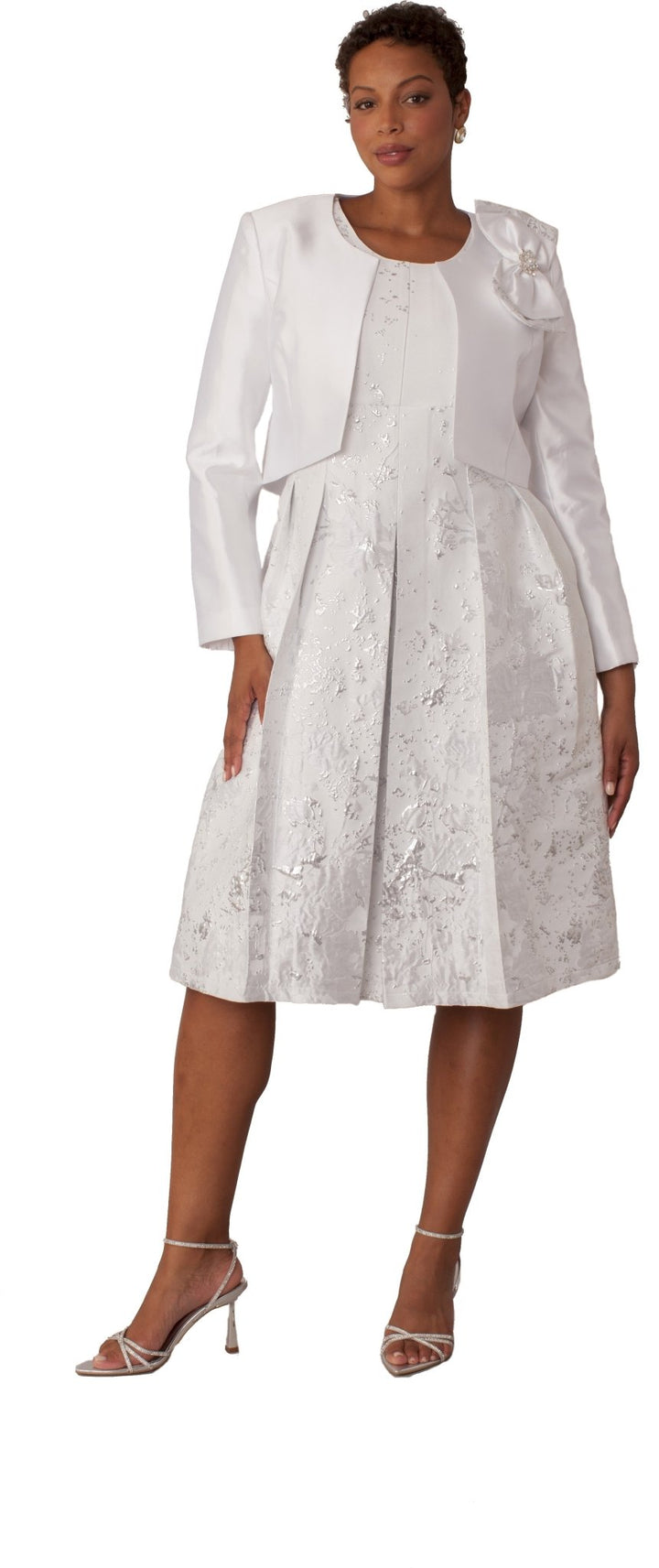 Plus Size Brocade Dress Set with Jacket & Brooch - 4830W - Especially Yours