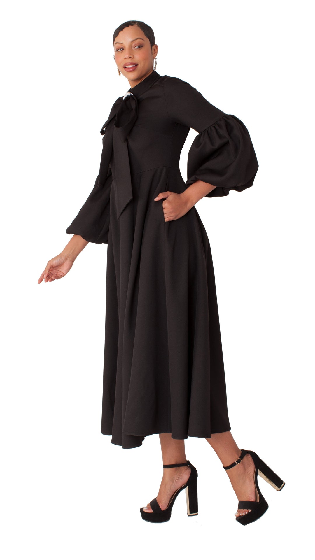 Plus Size Modest Clergy Dress with Bell Sleeves – 4846W