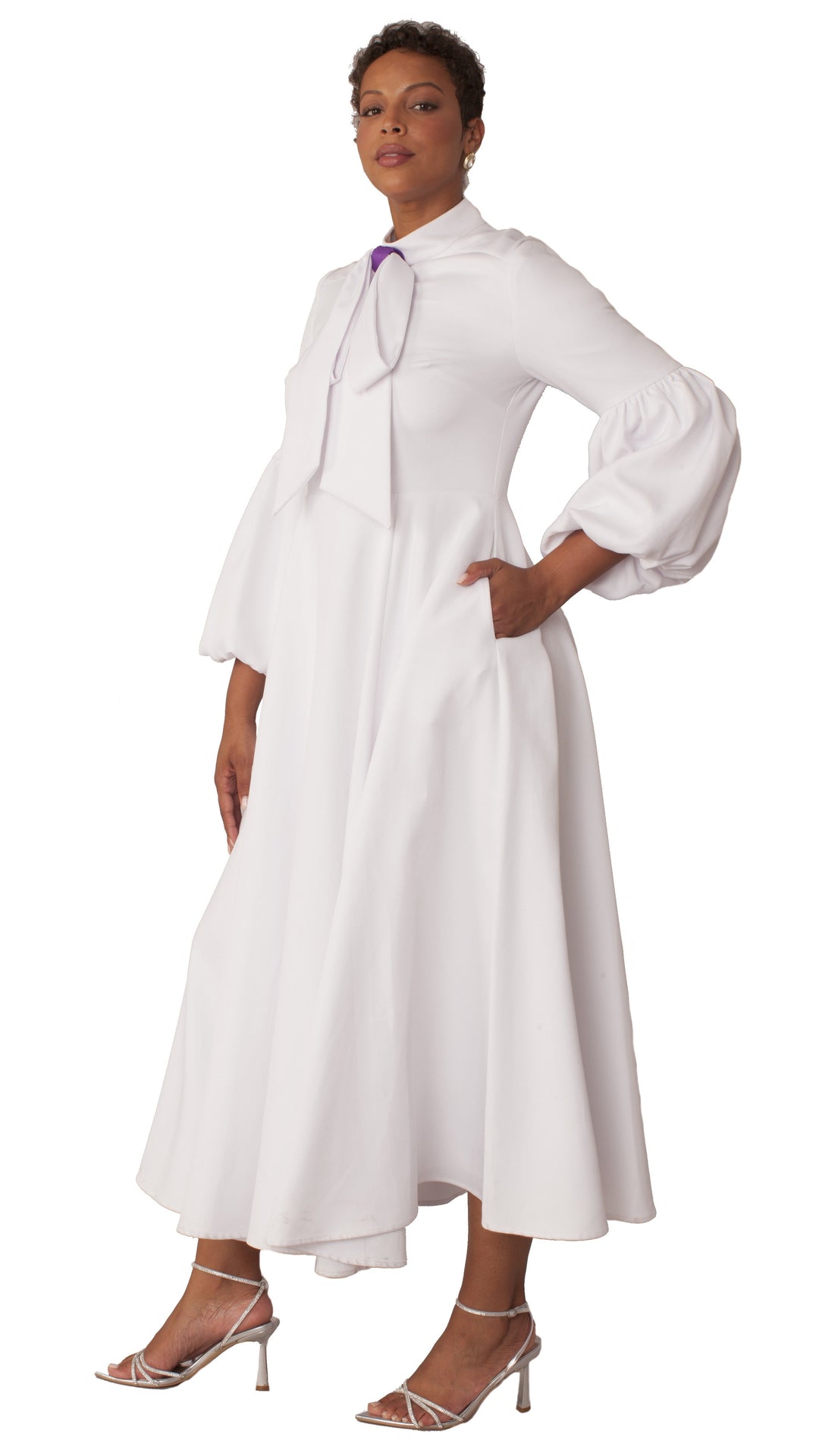 Plus Size Modest Clergy Dress with Bell Sleeves – 4846W
