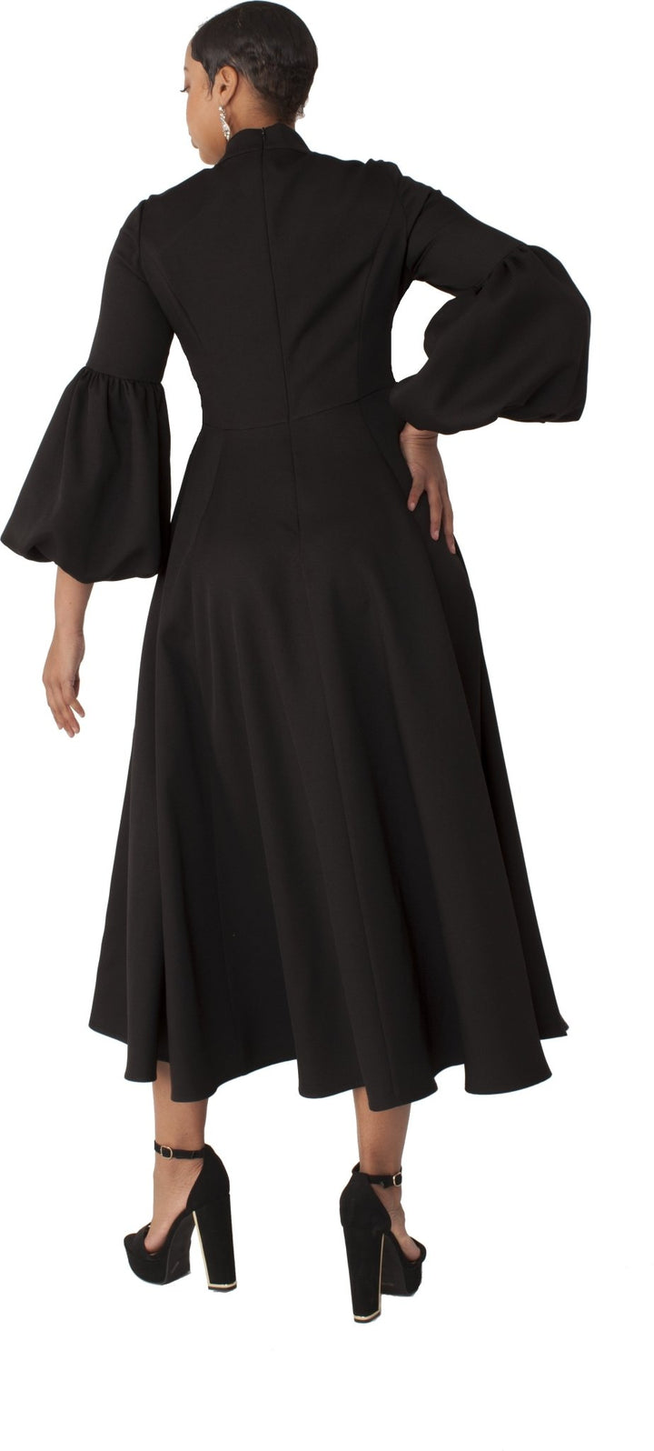 Modest Clergy Dress with Bell Sleeves and Tie Collar – 4846 - Especially Yours