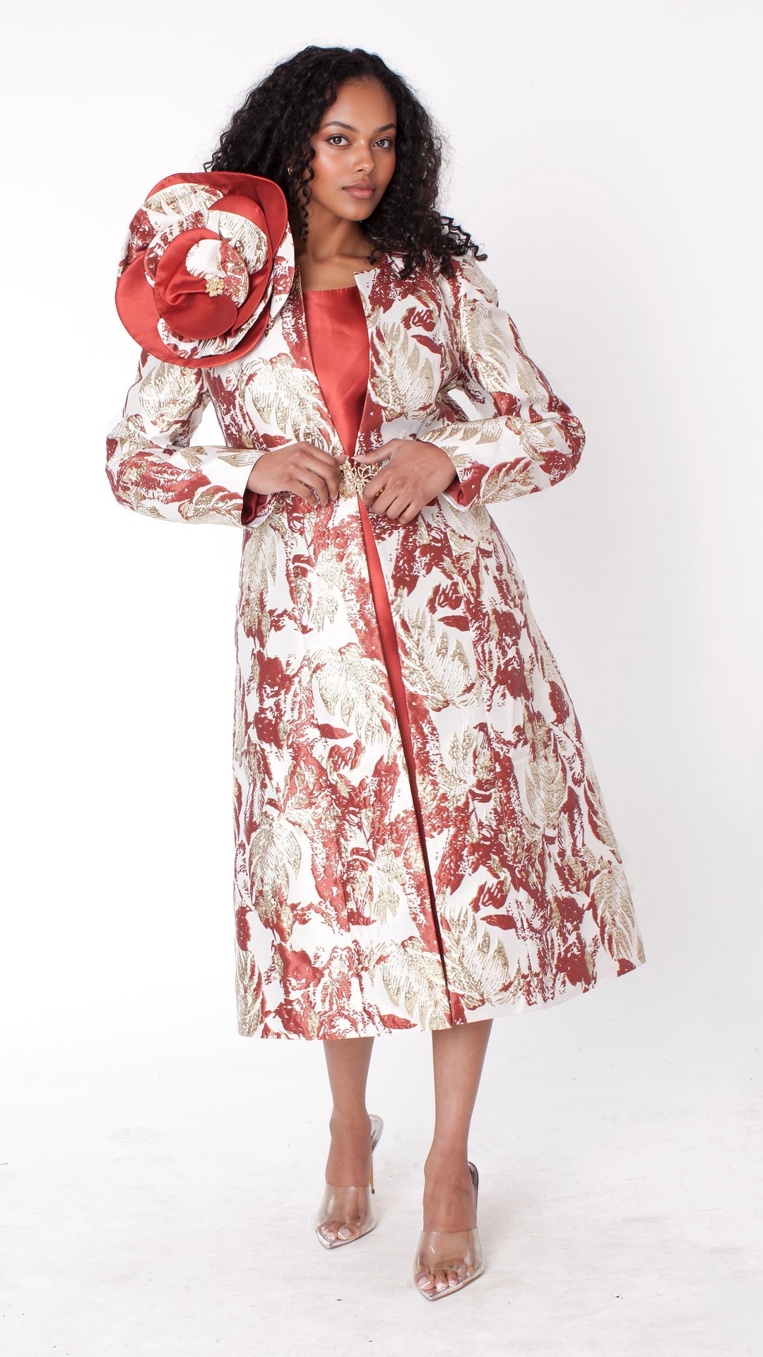 Elegant Brocade Dress with Matching Jackets - 4859