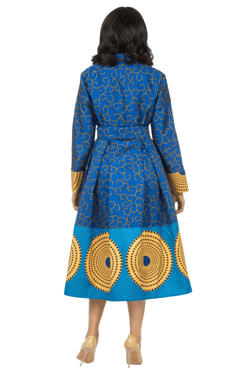 1pc Stand Collar A-line Print Dress w/ Belt-Plus - Especially Yours