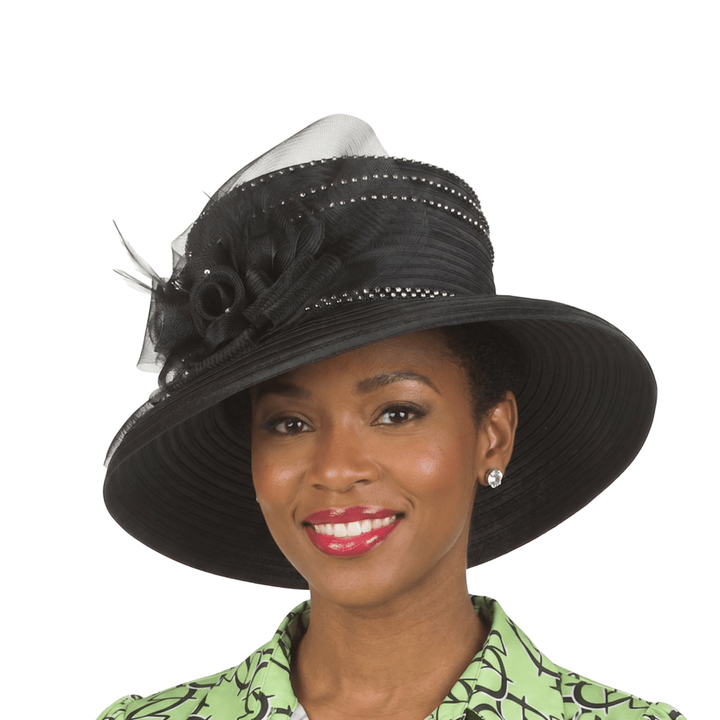 Medium Brim Satin Ribbon Hat w/ Mesh Flower - Especially Yours