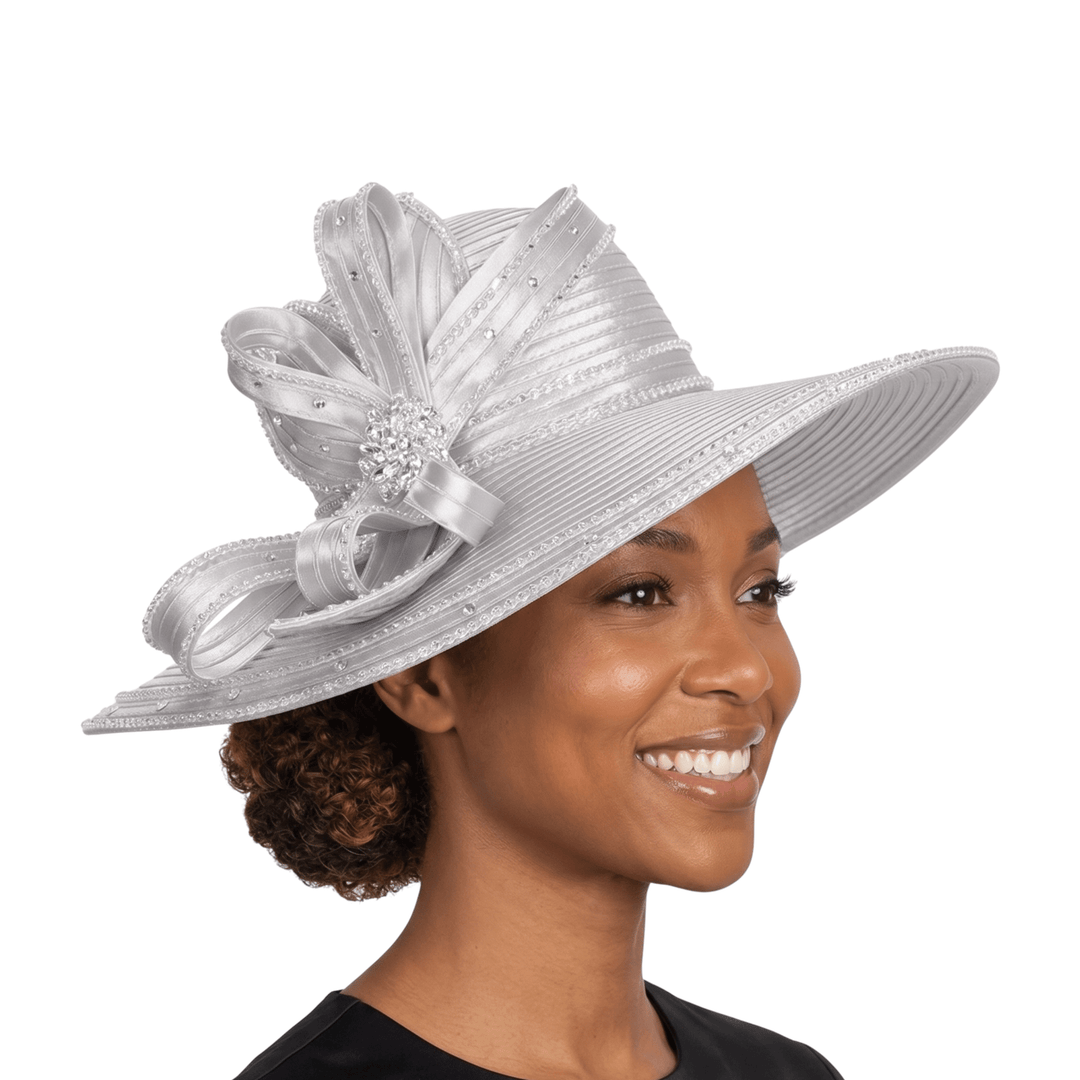 Wide Brim Rhinestoned Ribbon Hat - Especially Yours