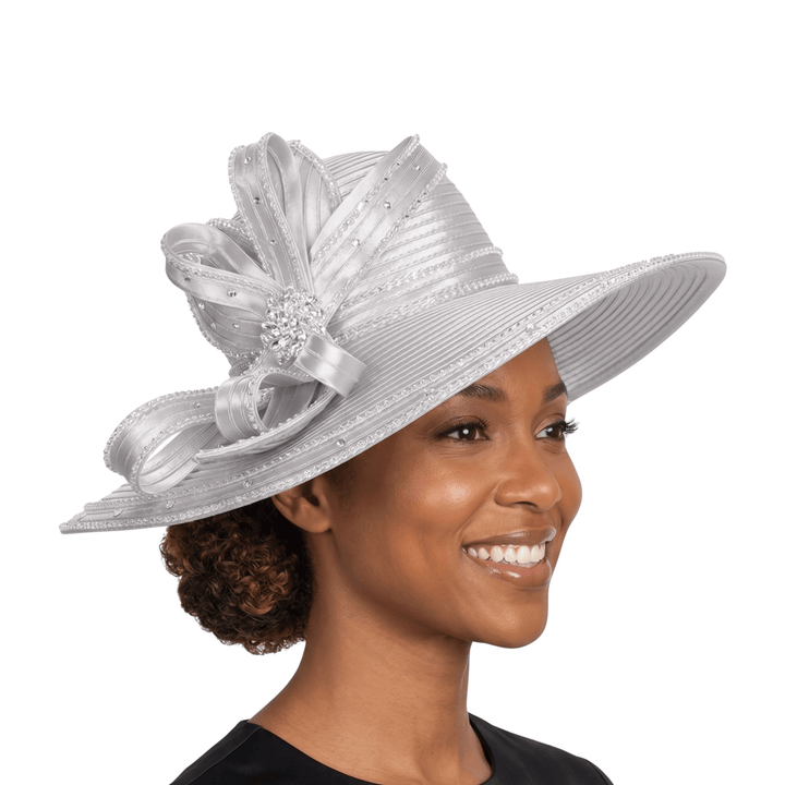 Wide Brim Rhinestoned Ribbon Hat - Especially Yours