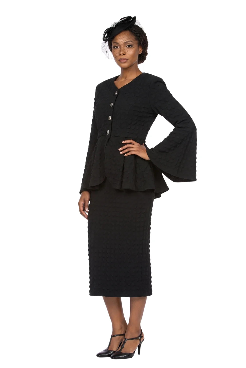 2pc Popcorn Peplum Jkt & Column Skirt Set - Plus Size