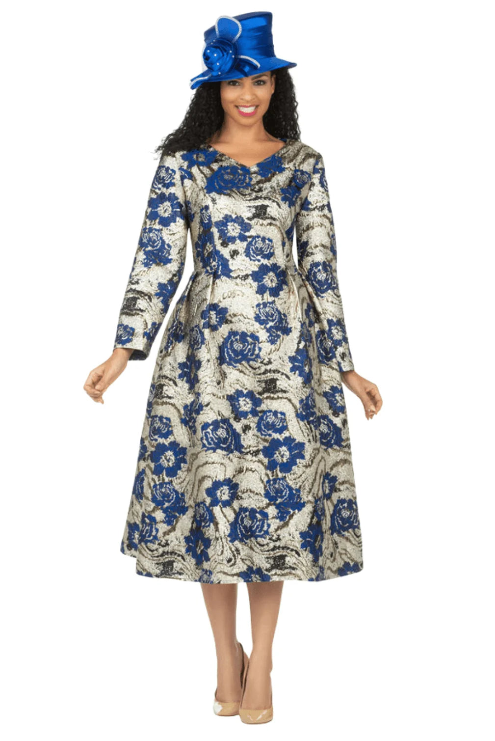 1pc Lux Brocade A-line Dress w/ Cape - Plus
