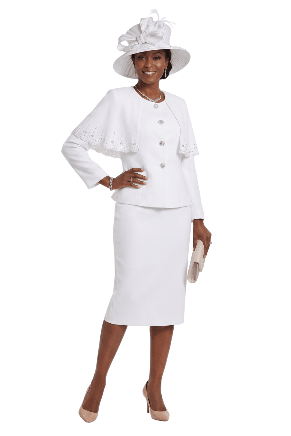 2-Piece Rhinestone Cape Skirt Suit with Stoned Cuffs – Plus Size - Especially Yours