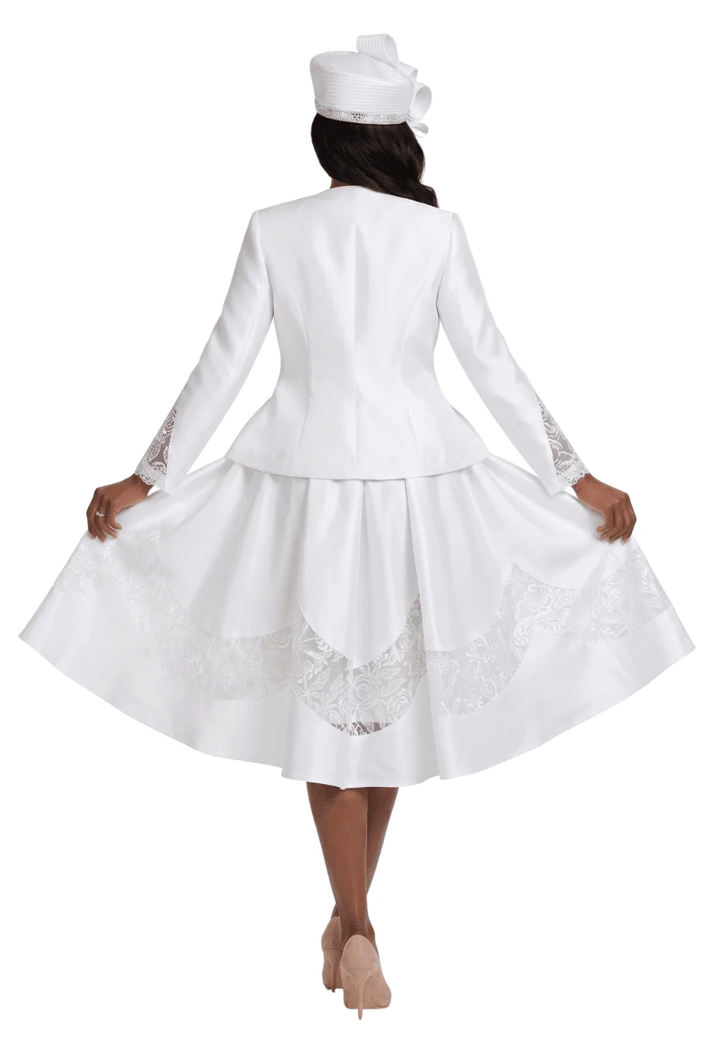 2pc Shantung+Lace A-line Dress w/ Jkt