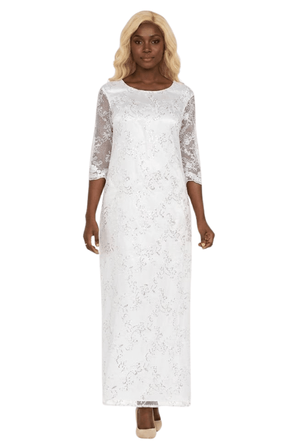 2pc Lux Sequined Lace Drs + Hi - low Cape - Plus - Especially Yours
