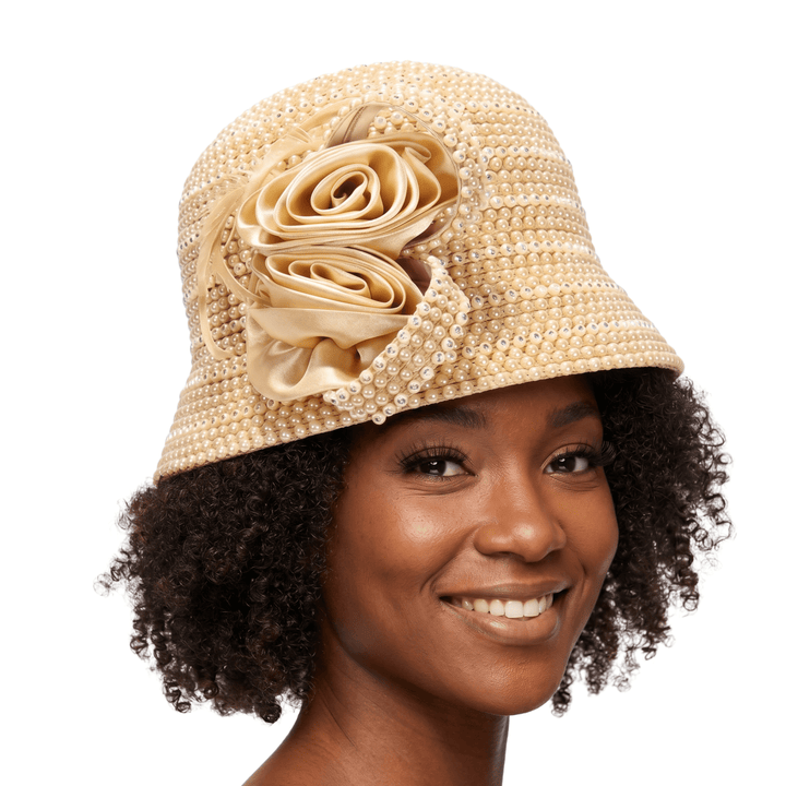 Luxury Faux Pearl Studded Rosette Bucket Hat - Especially Yours