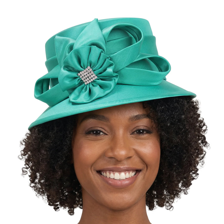 Small Brim Hat w/ Rhinestoned Ribbon Flower