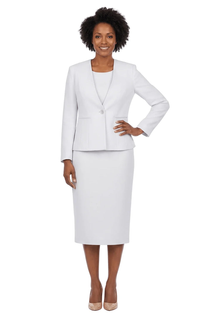 3pc Collarless Clean Lines Detailed Skirt Suit