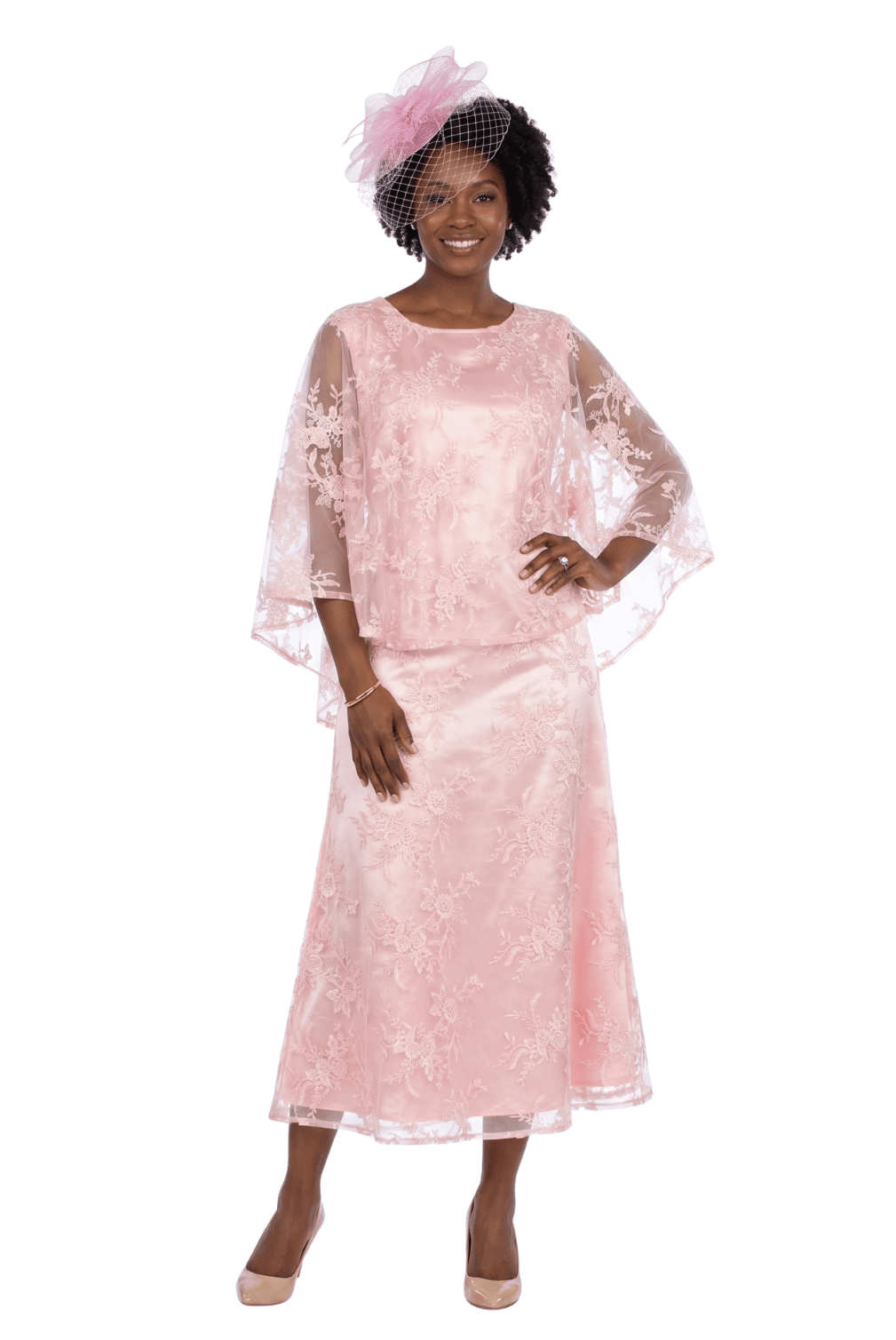 2pc Lace Dress & Hi-Lo Pull Over Lace Cape - Especially Yours