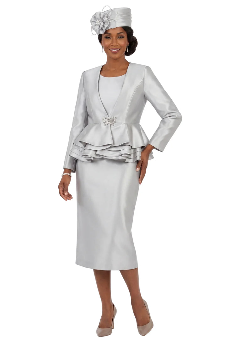 3pc Layered Peplum Silky Twill Skirt Suit