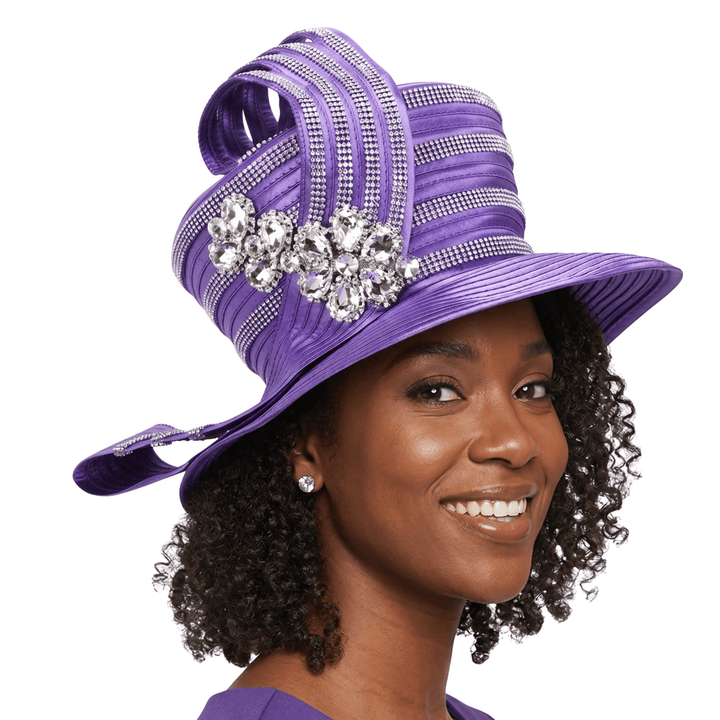 High Crown Rhstn Strip Hat w/ Brooch - Especially Yours