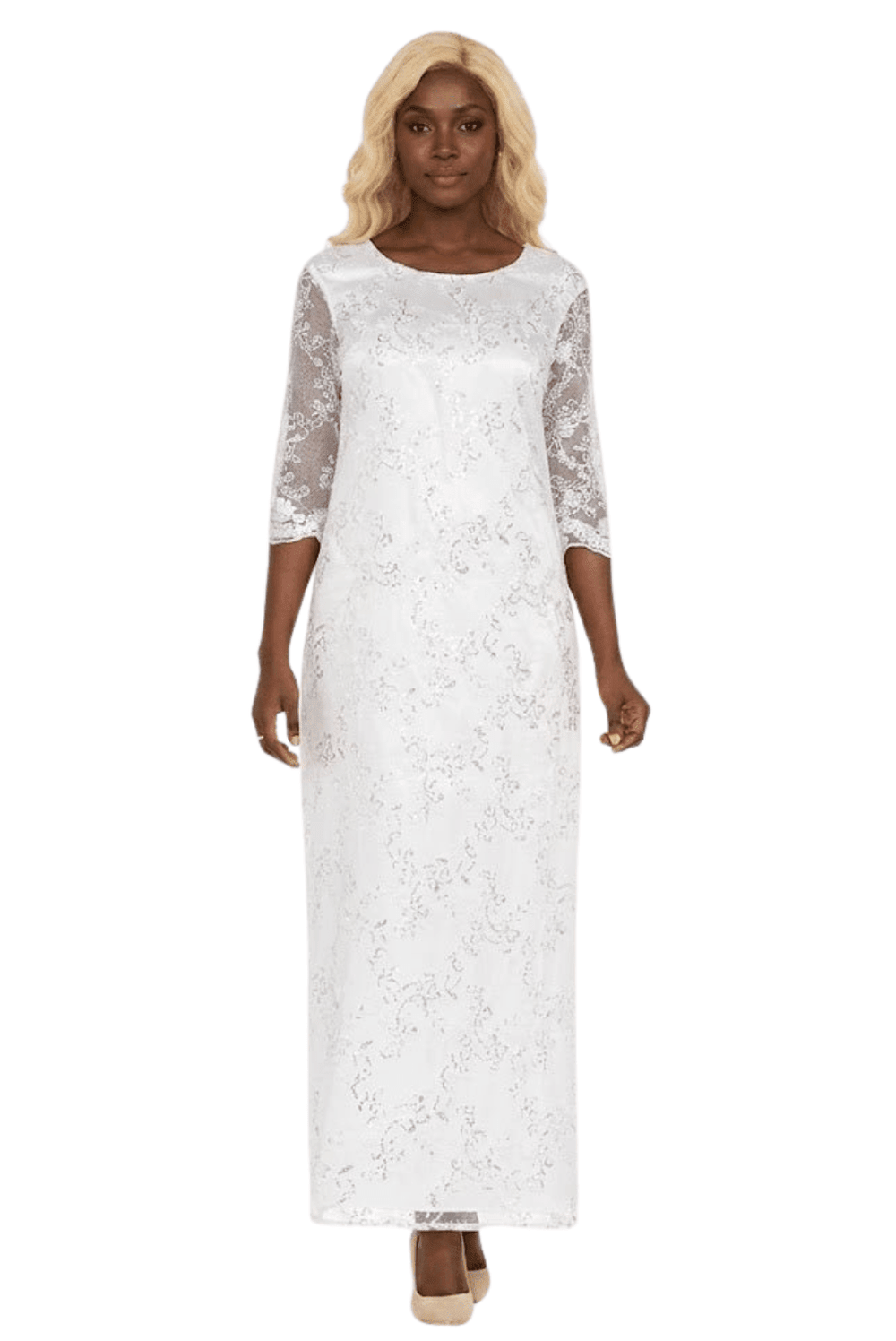 2pc Lux Sequined Lace Drs + Hi - low Cape - Especially Yours