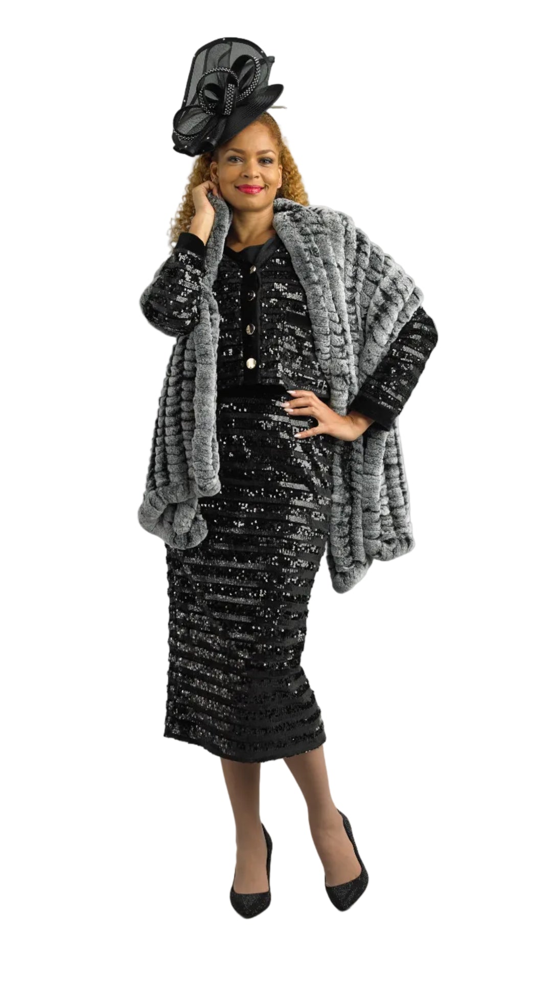 2-Piece Long Sleeve Mid-Length Skirt Suit 5014