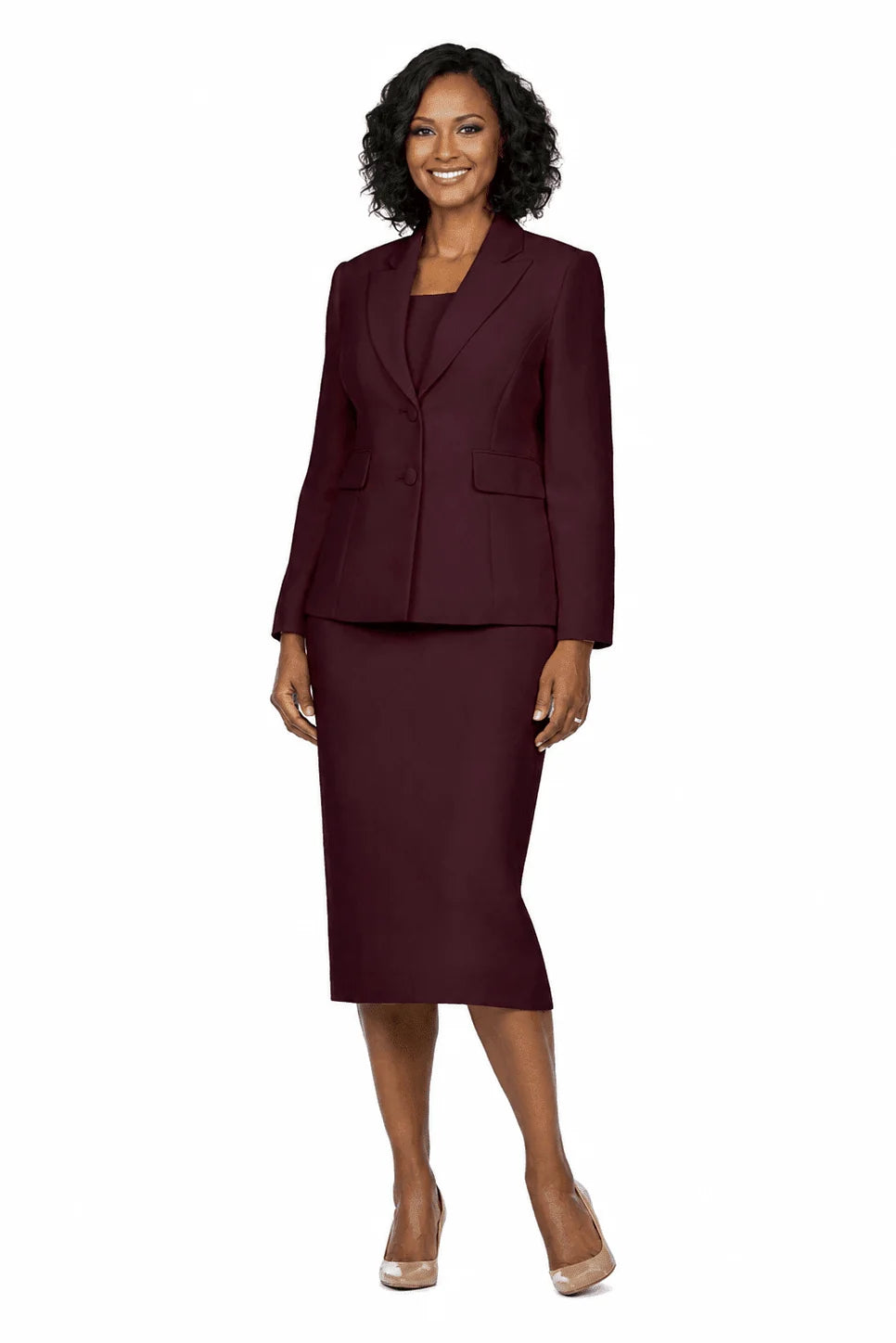Classic Two-Button Blazer&Midi Skirt Suit-Plus