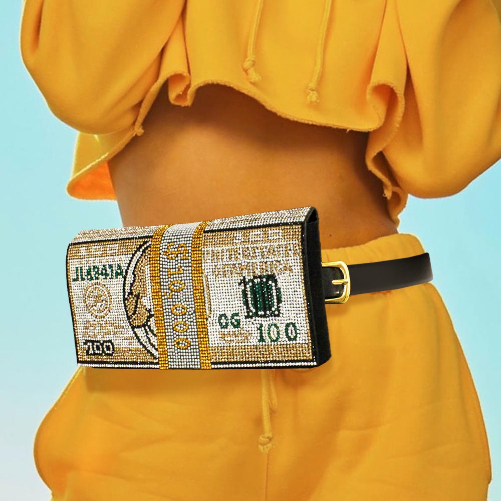 10K USD Money Rhinestone Fanny Pack / Belt / Clutch Bag - Especially Yours