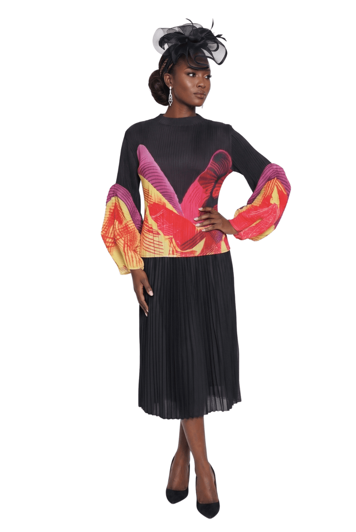 2-Piece Fine Pleated Blouse & Skirt 5175