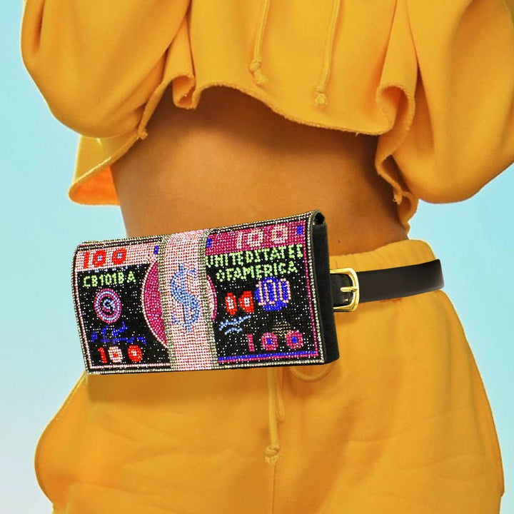 10K USD Money Rhinestone Fanny Pack / Belt / Clutch Bag - Especially Yours