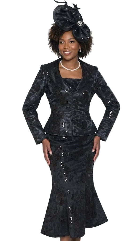2-Piece Light Sequin Lace Skirt Suit w/ Zipper Front Jacket 5186