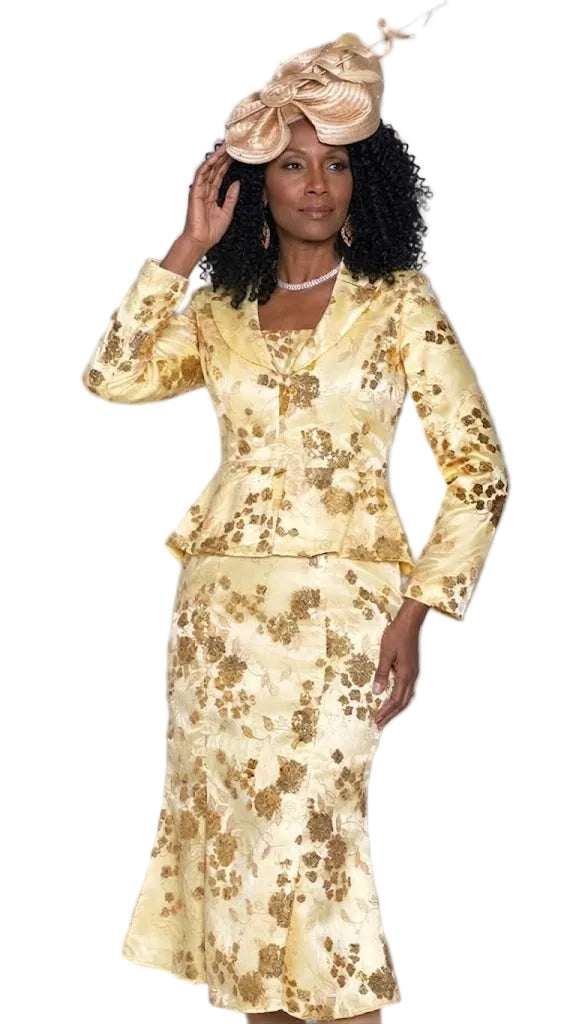 2-Piece Light Sequin Lace Skirt Suit w/ Zipper Front Jacket 5186