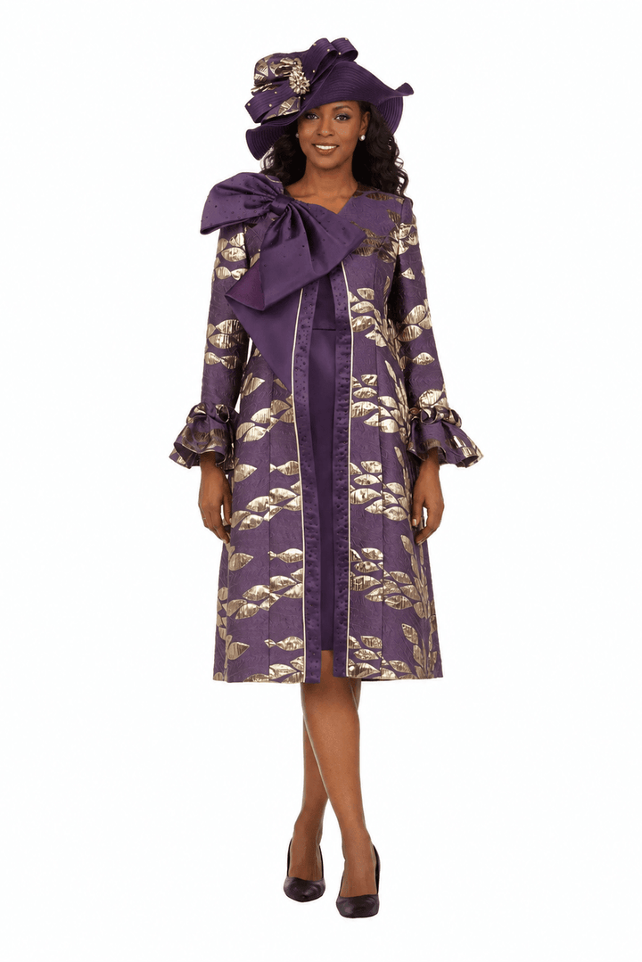 2pc Floral Brocade Coat+Satin-look Dress Set-Plus - Especially Yours