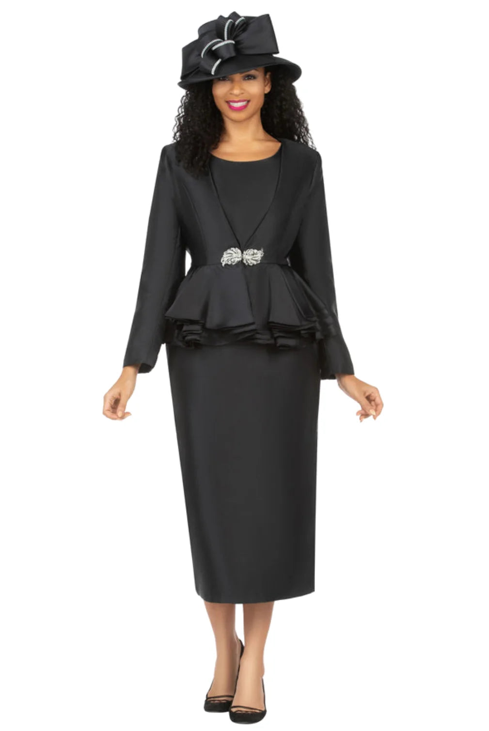 3pc Layered Peplum Silky Twill Skirt Suit