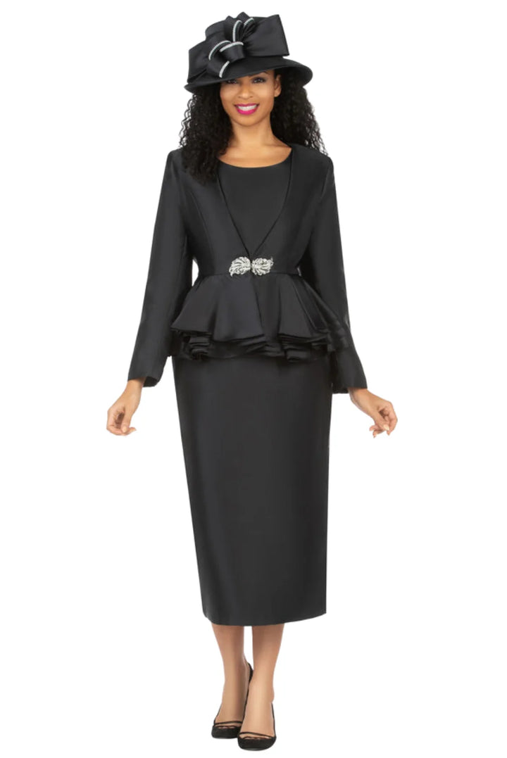 3pc Layered Peplum Silky Twill Skirt Suit