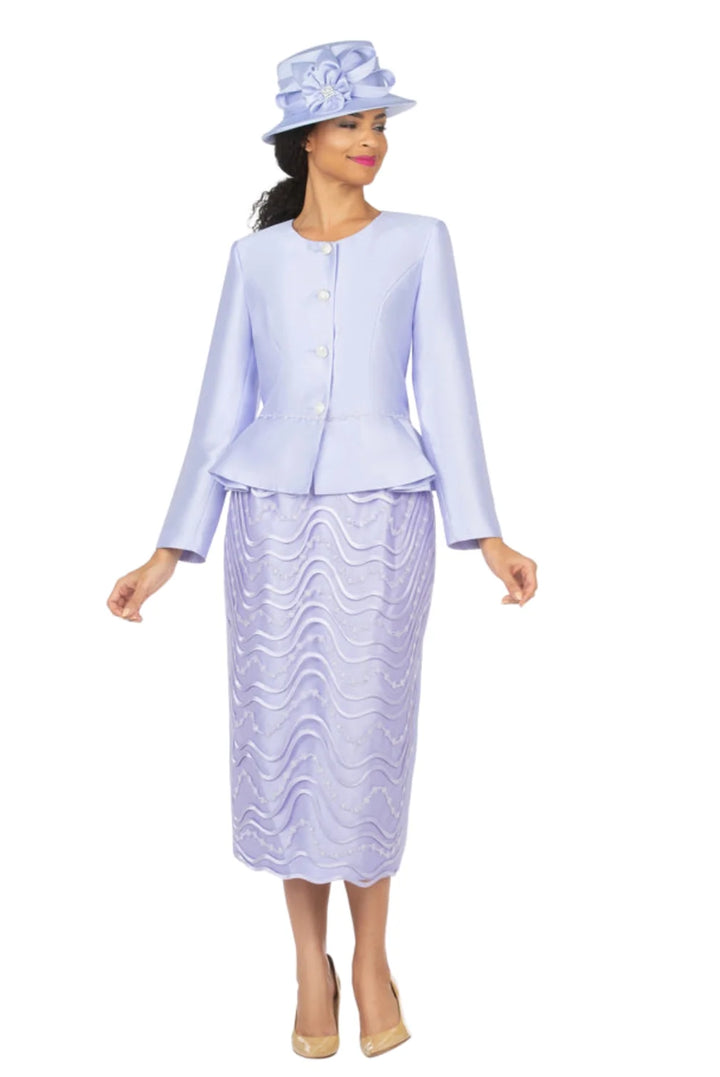 2pc Silky Twill Collarless Jkt + Lace Skirt Suit