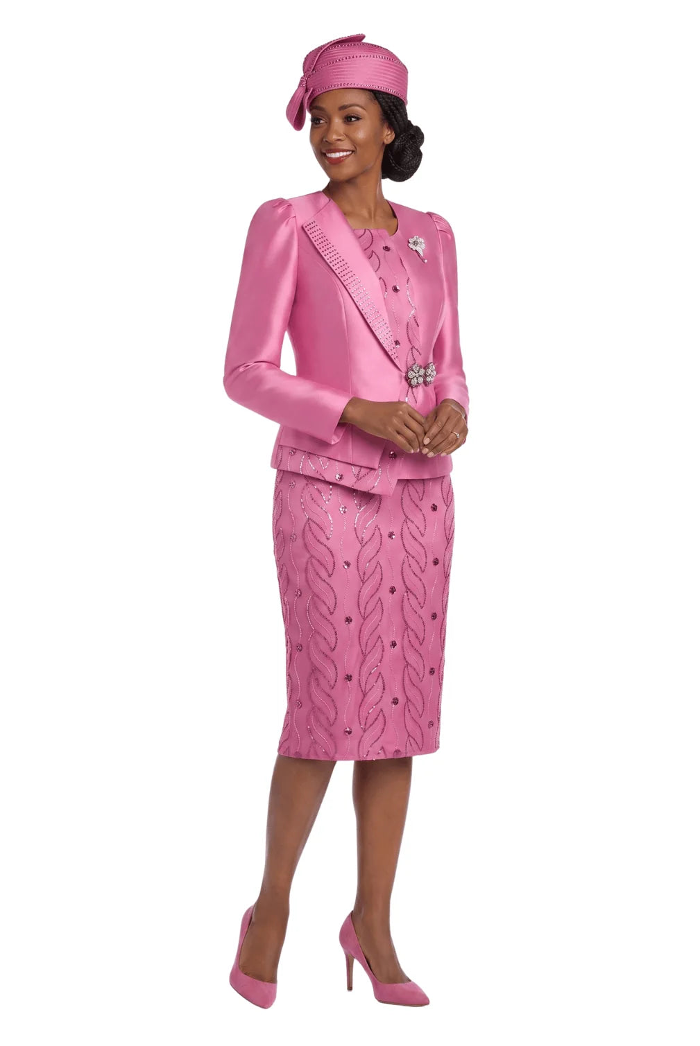 2pc Silky Twill Jkt&Sequined Lace Skirt Suit-Plus