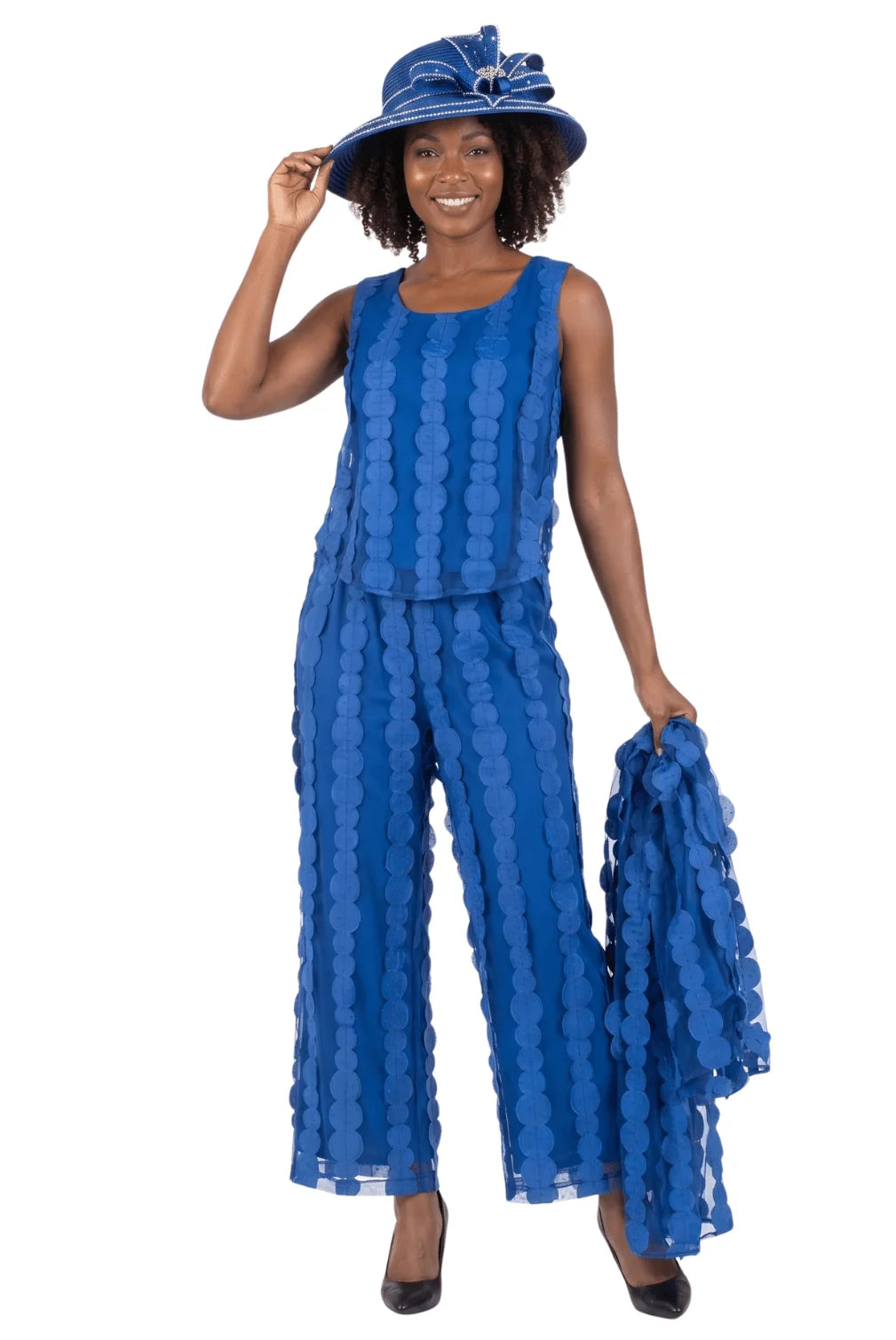 3pc Sheer Long Jkt, Cami+Pants Set