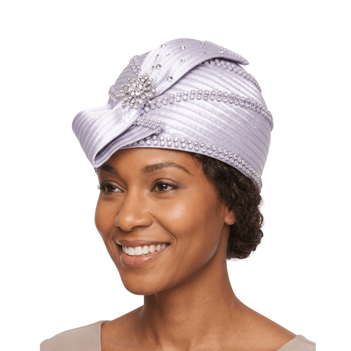 Round Ribbon Hat w/ Brooch and Rhinestoned Strip - Especially Yours