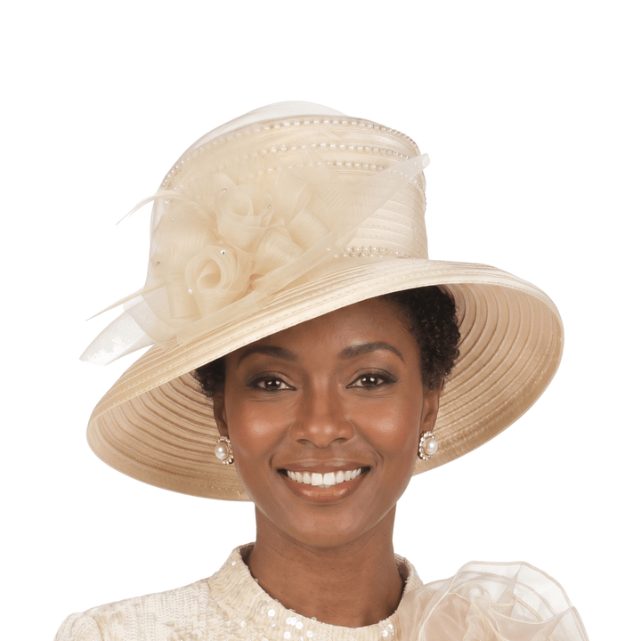 Medium Brim Satin Ribbon Hat w/ Mesh Flower - Especially Yours
