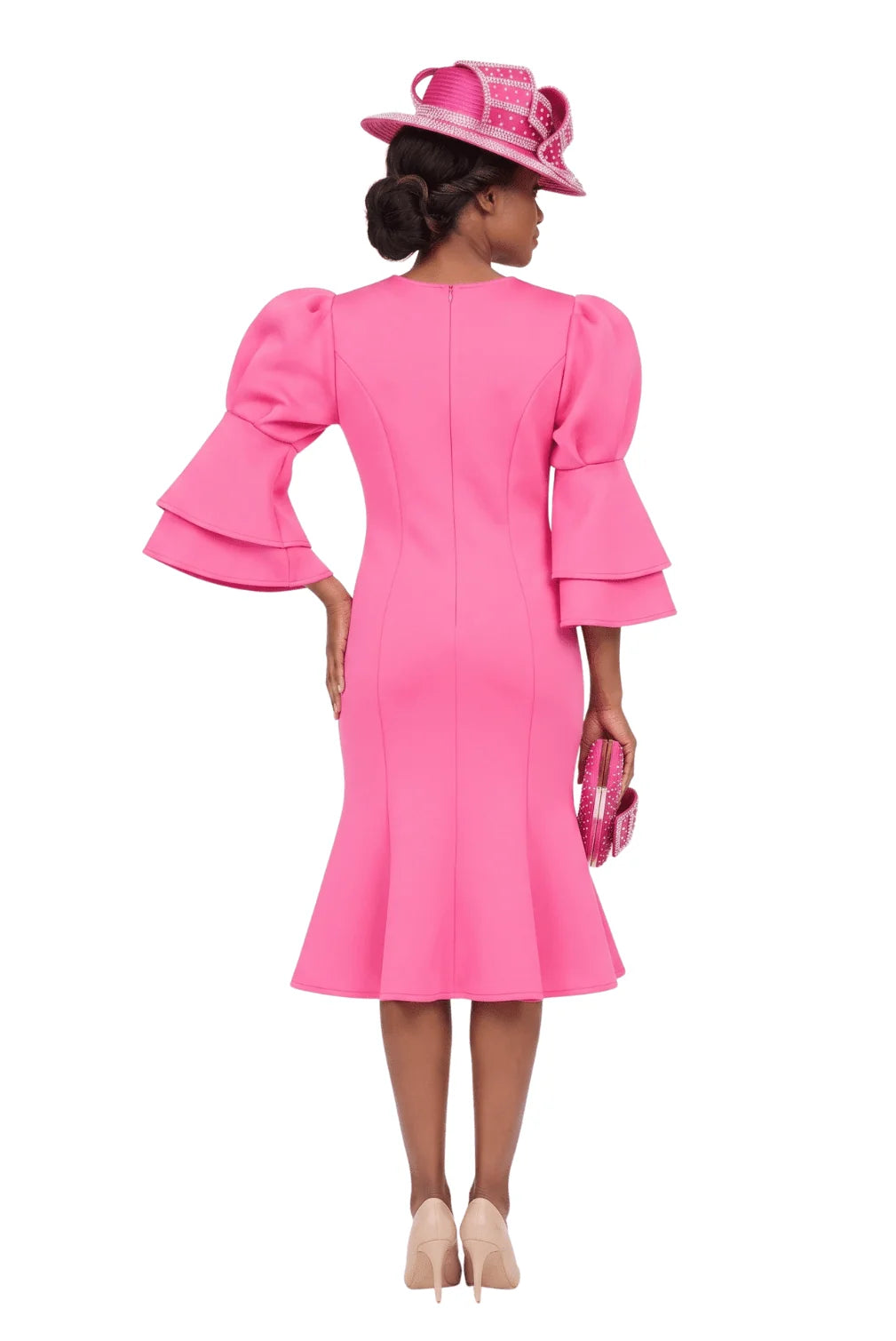 Puff Bell Slv Scuba Dress w/ Mermaid Sweep