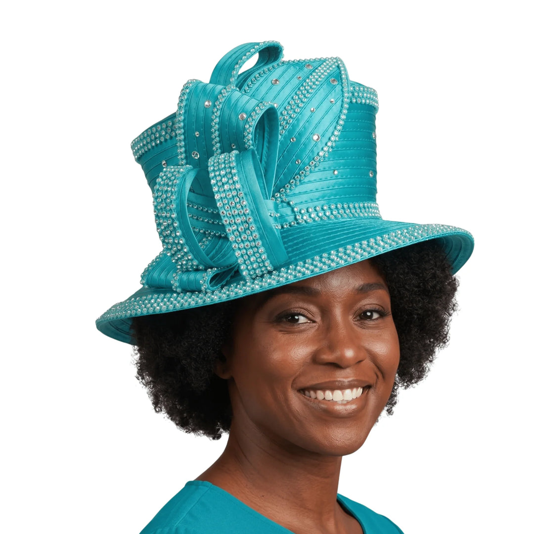 Rhinestone Embellished Sculpted Wide-Brim Hat