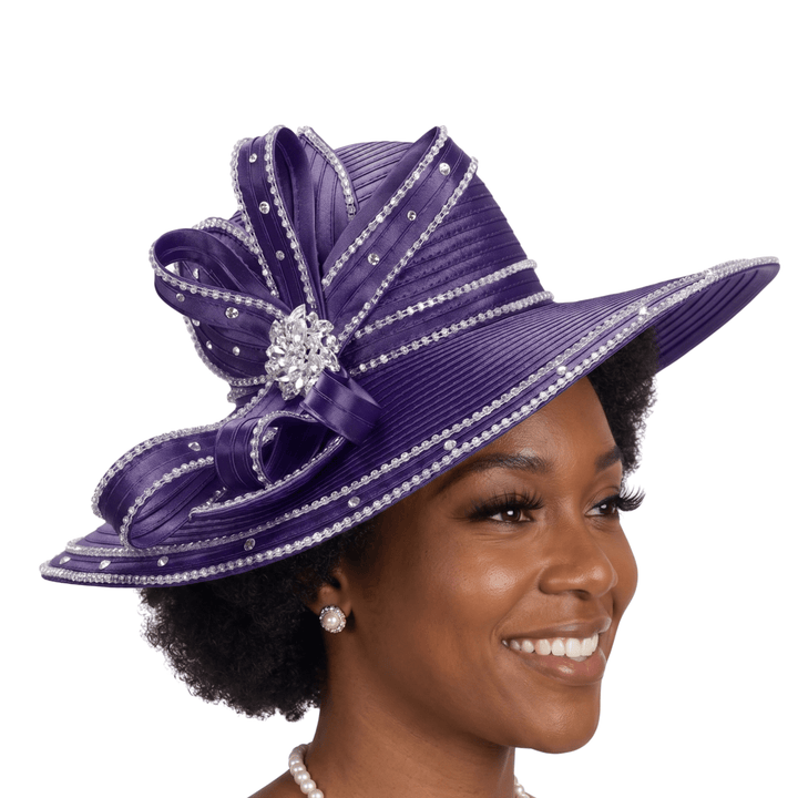 Wide Brim Rhinestoned Ribbon Hat - Especially Yours