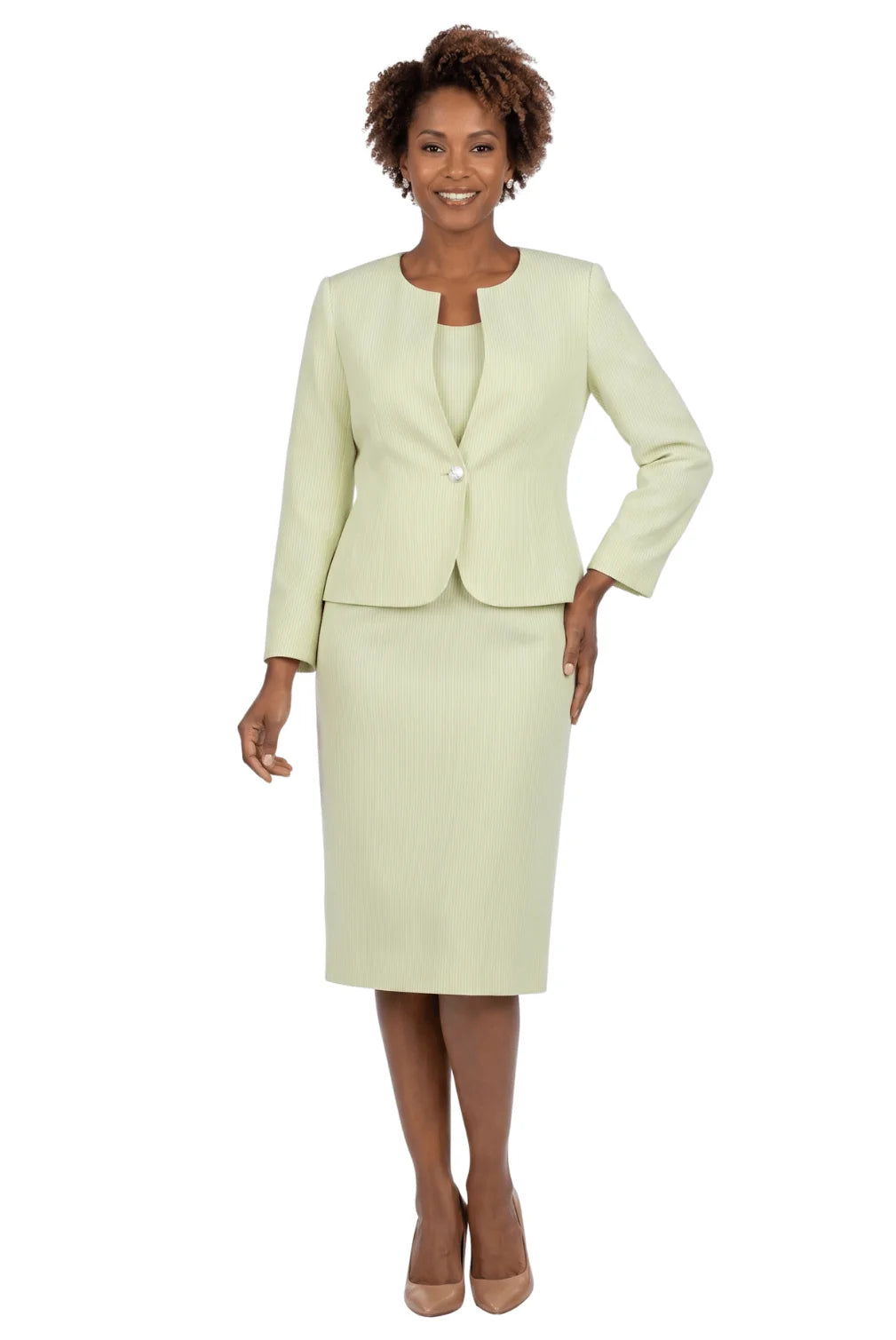3pc Novelty Skirt Suit w/ Embellished Button - Plus Size
