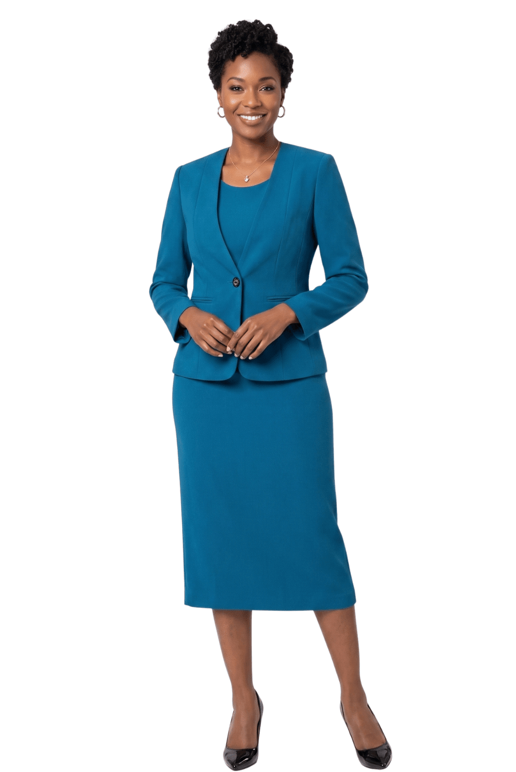 3pc Collarless Clean Lines Detailed Skirt Suit - Plus Size - Especially Yours